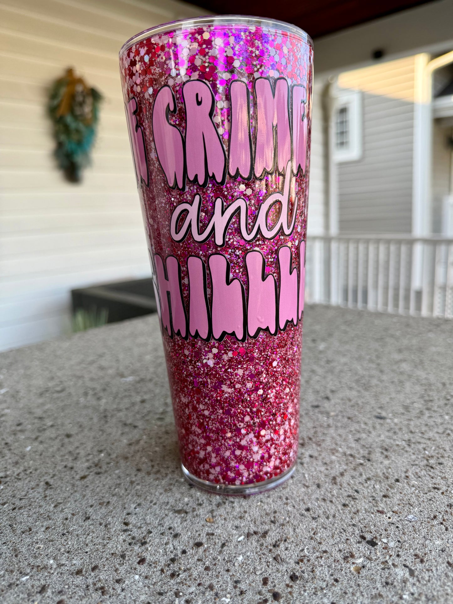 Premade 24oz: True Crime & Chill Glitter Cup