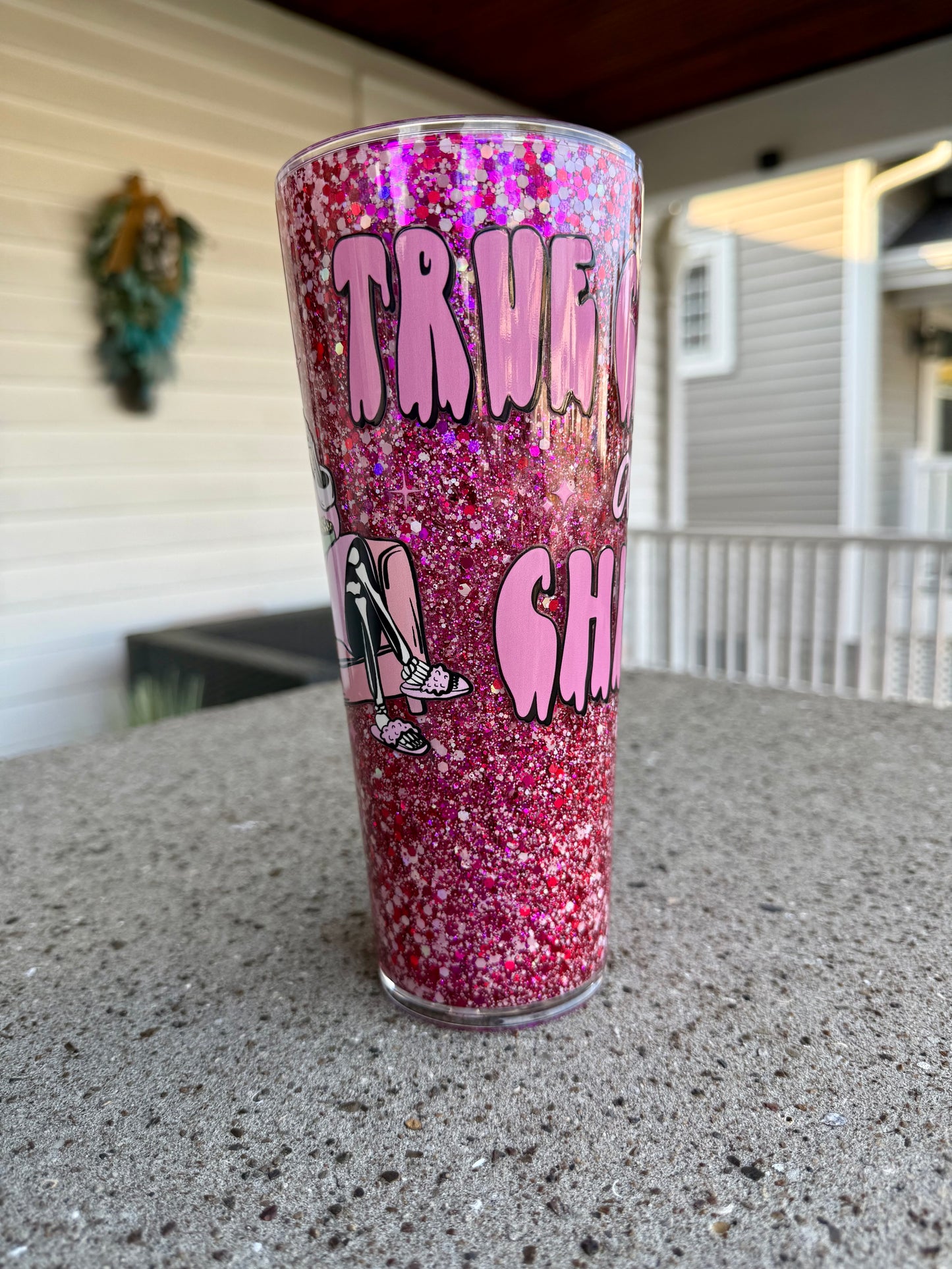 Premade 24oz: True Crime & Chill Glitter Cup